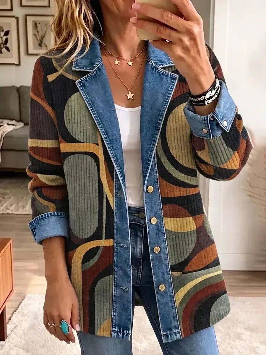 Franziska | Veste en jean vintage à imprimé abstrait