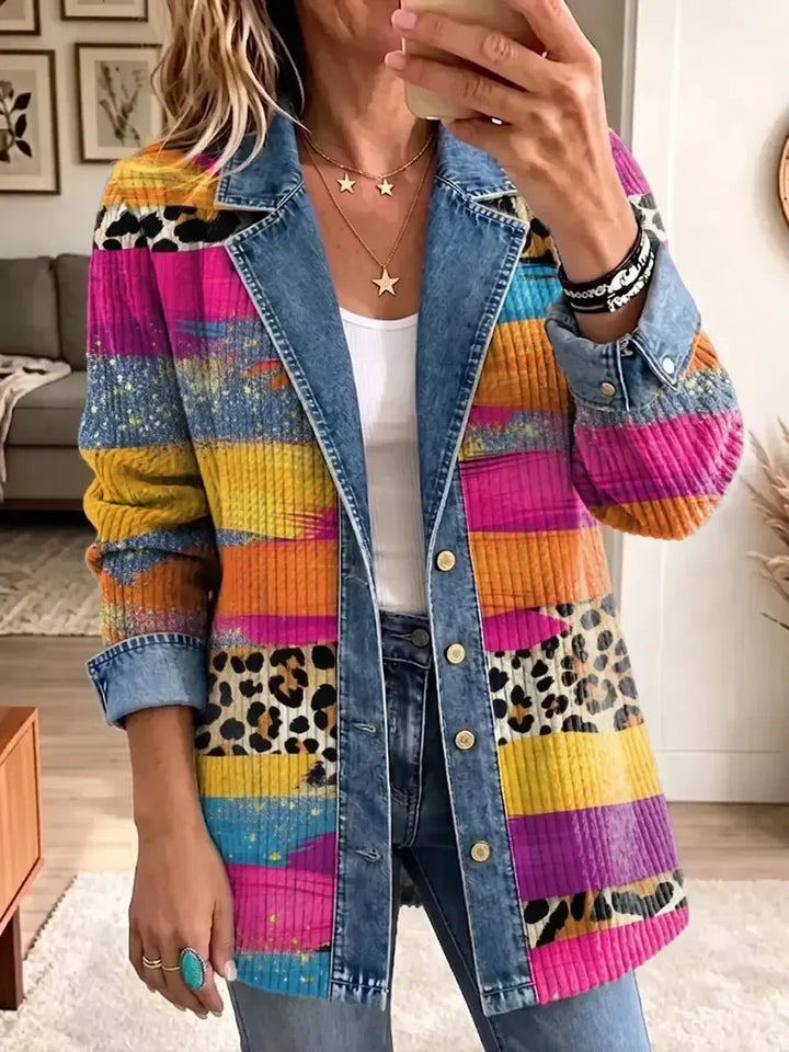 Mathilda | Veste en jean rétro à imprimé léopard
