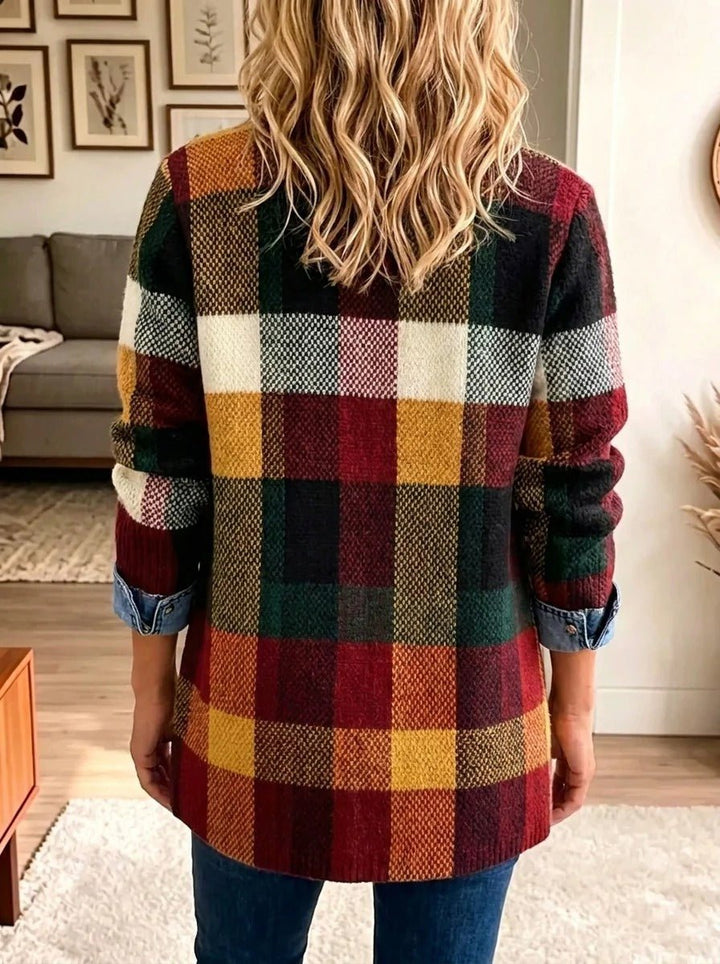 Anneliese | Veste en jean à carreaux et empiècements contrastants