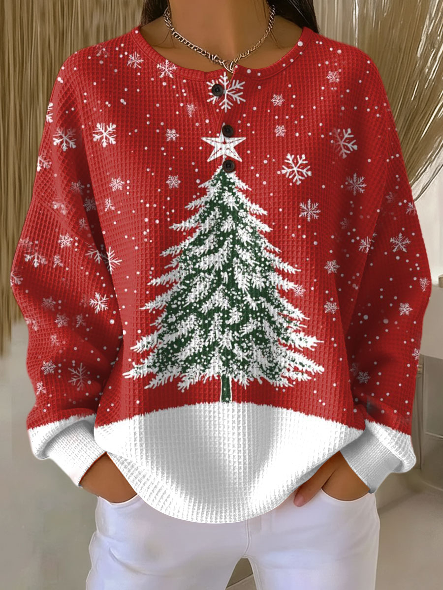 Isa - Pull de Noël rouge à motif sapin