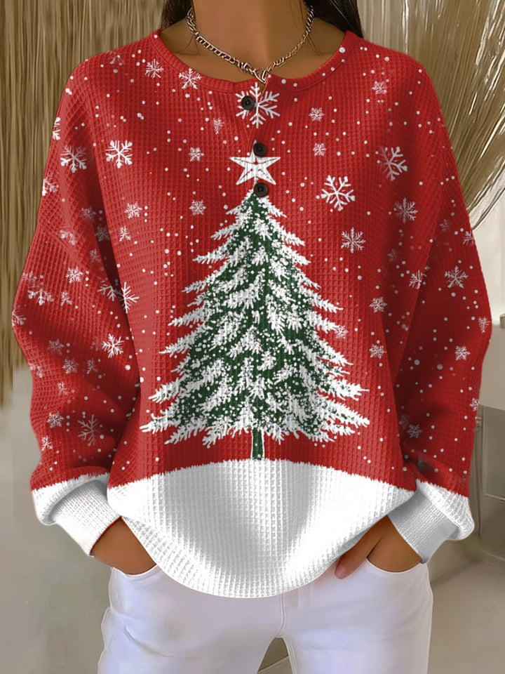 Isa - Pull de Noël rouge à motif sapin