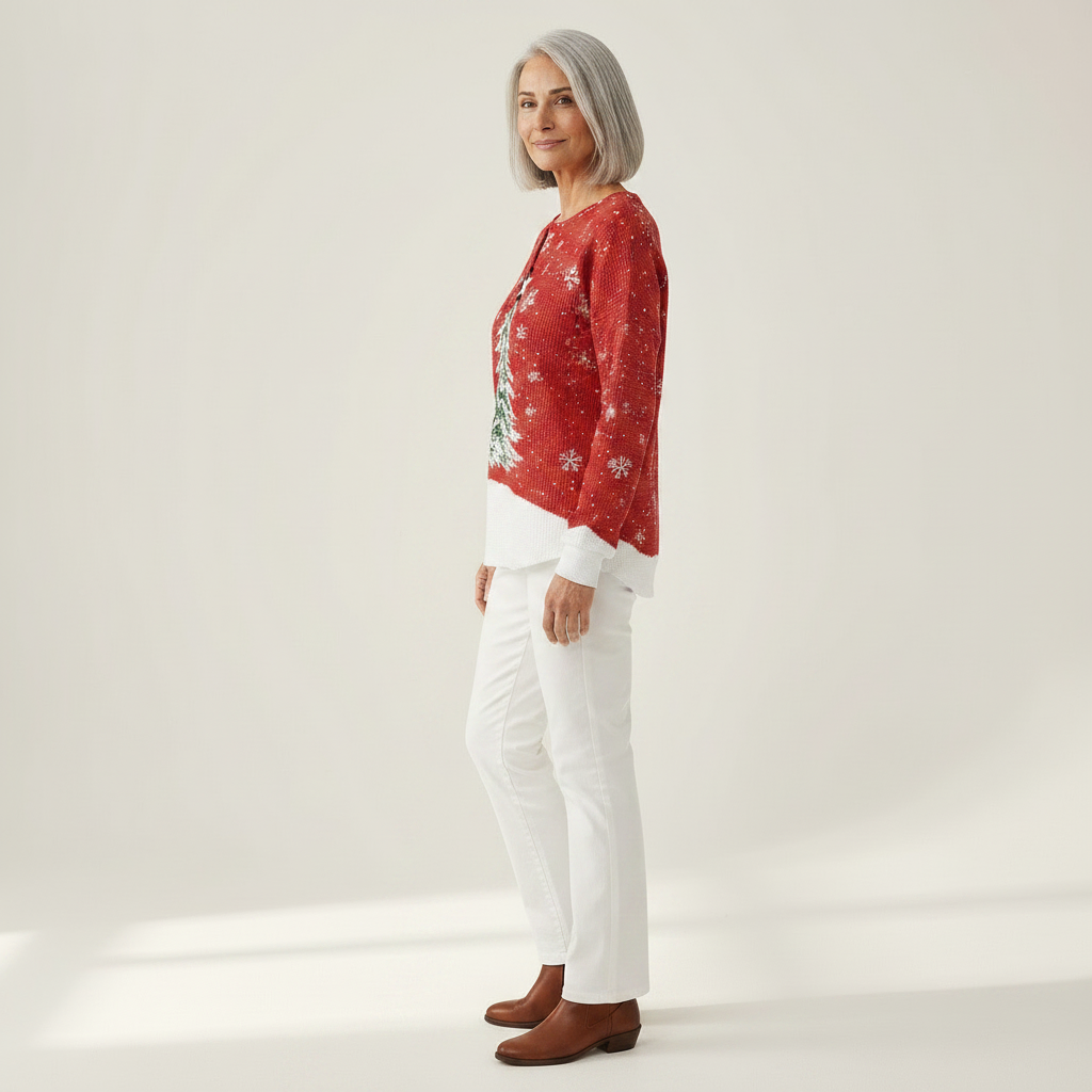 Isa - Pull de Noël rouge à motif sapin