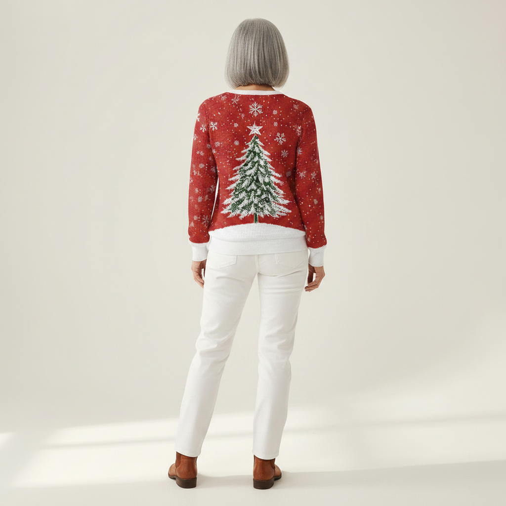 Isa - Pull de Noël rouge à motif sapin