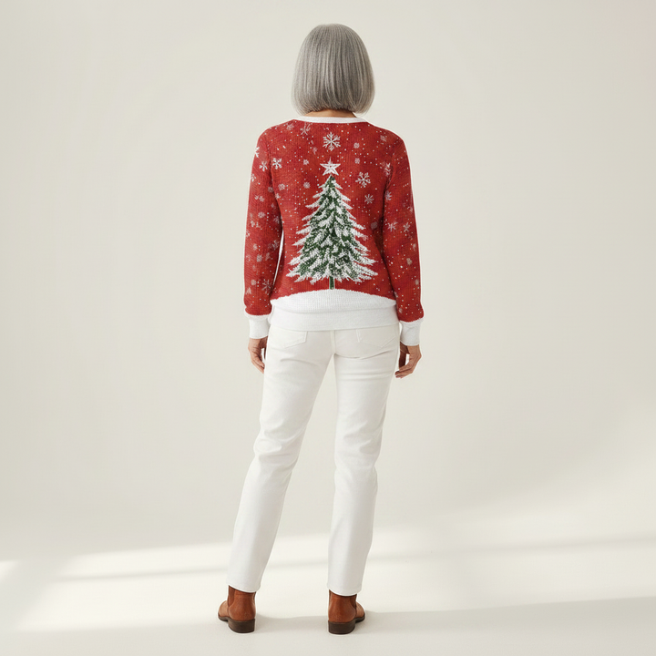 Isa - Pull de Noël rouge à motif sapin