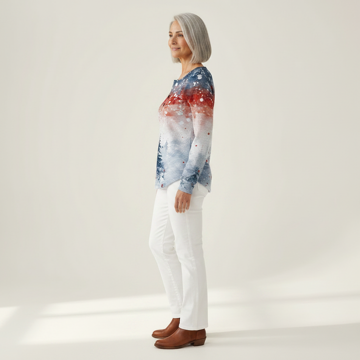 Jasmijn - Pull de Noël bleu clair à motif sapin