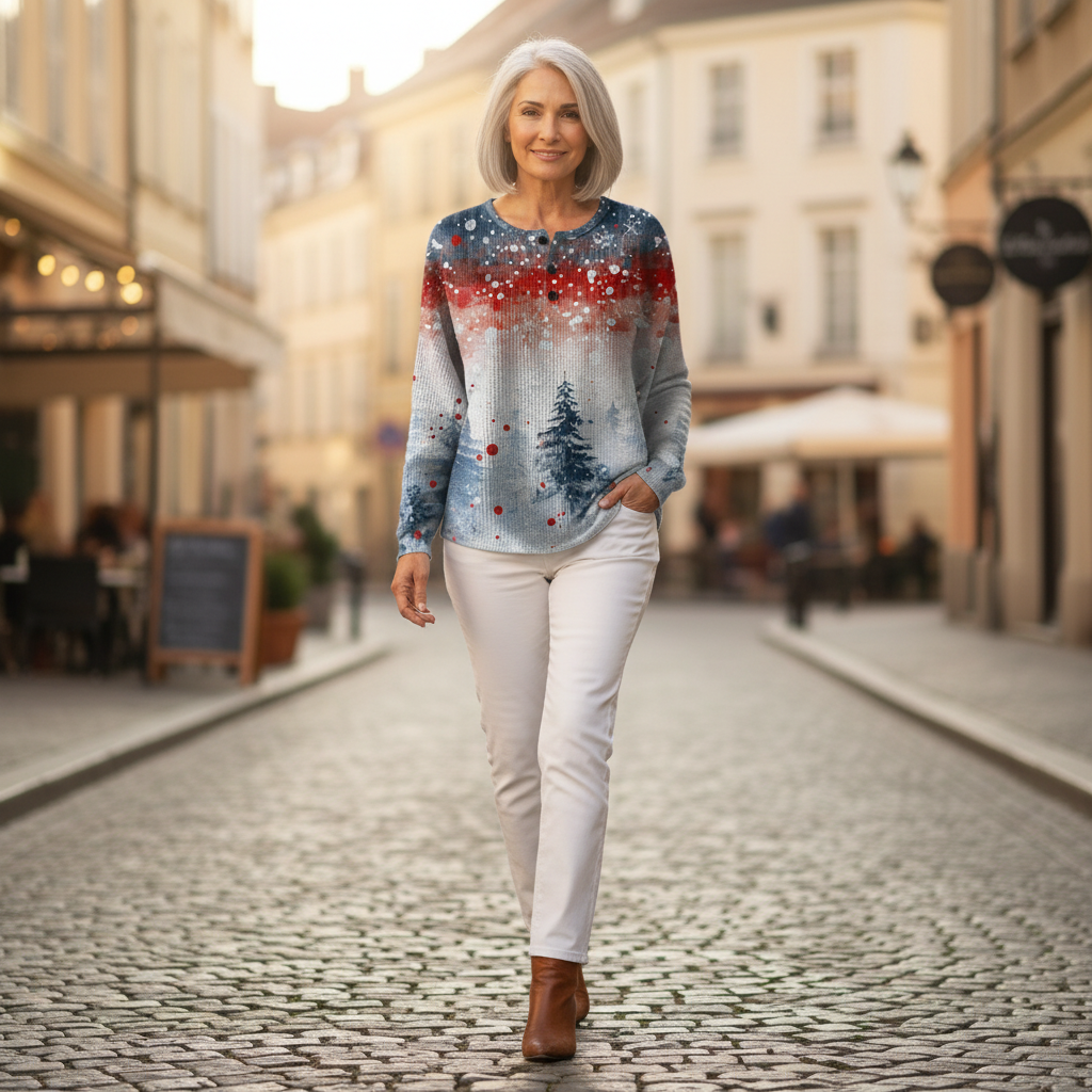 Jasmijn - Pull de Noël bleu clair à motif sapin