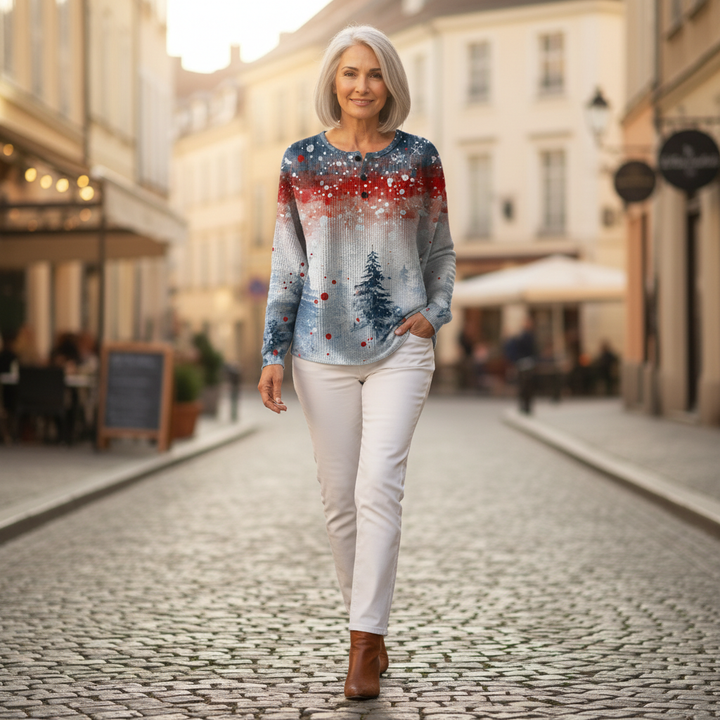 Jasmijn - Pull de Noël bleu clair à motif sapin