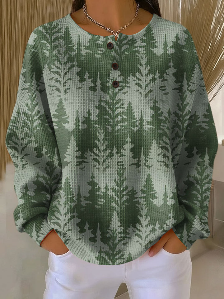 Josefien - Pull vert à motif forêt de sapins