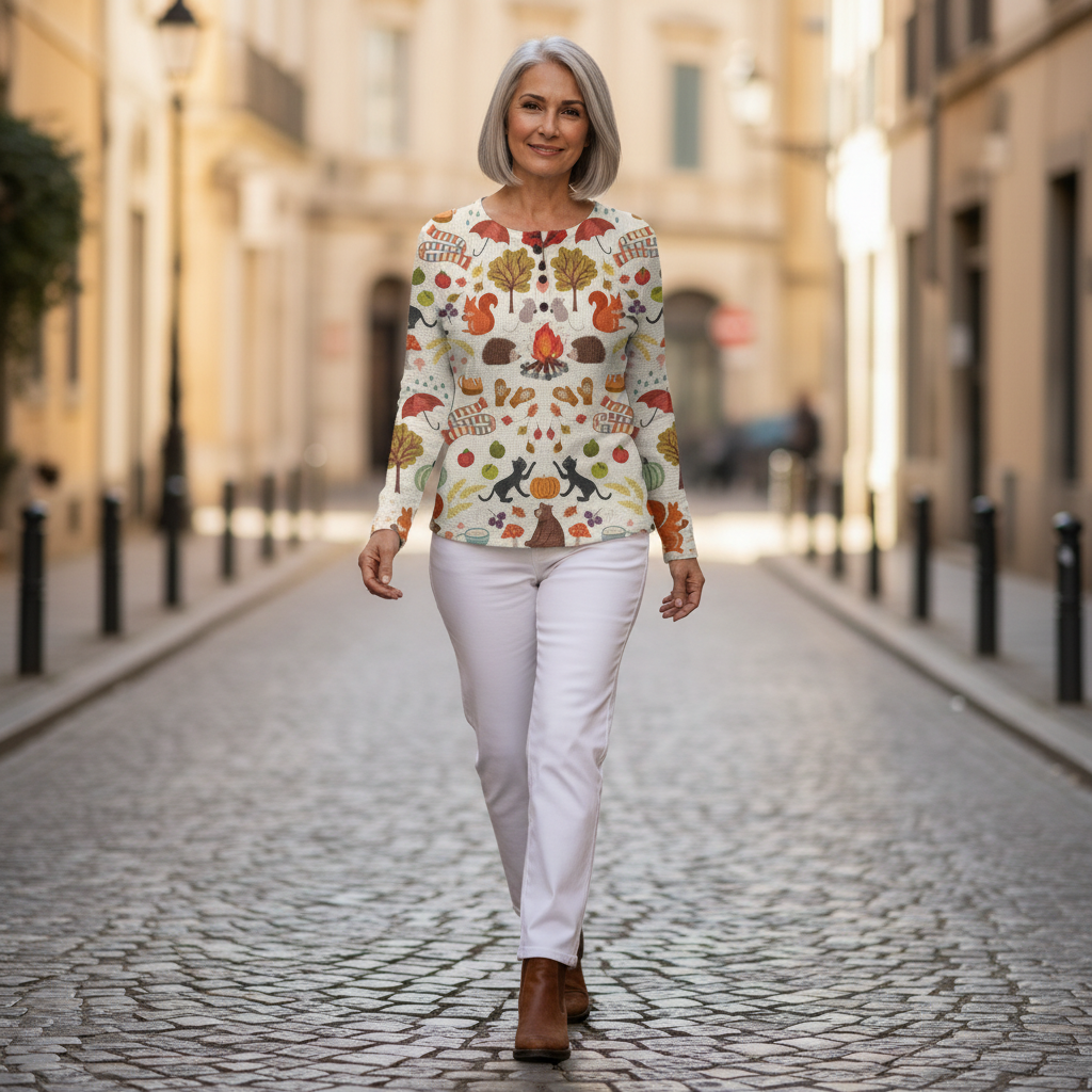Loes - Pull à motif forêt d’automne