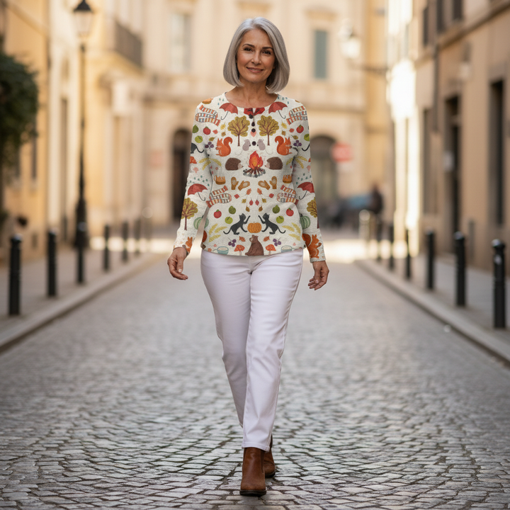 Loes - Pull à motif forêt d’automne