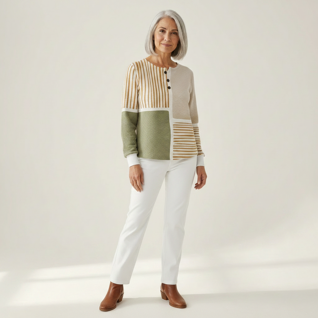 Lotte - Pull patchwork vert et jaune moutarde