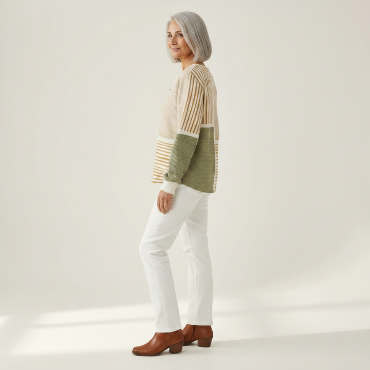 Lotte - Pull patchwork vert et jaune moutarde