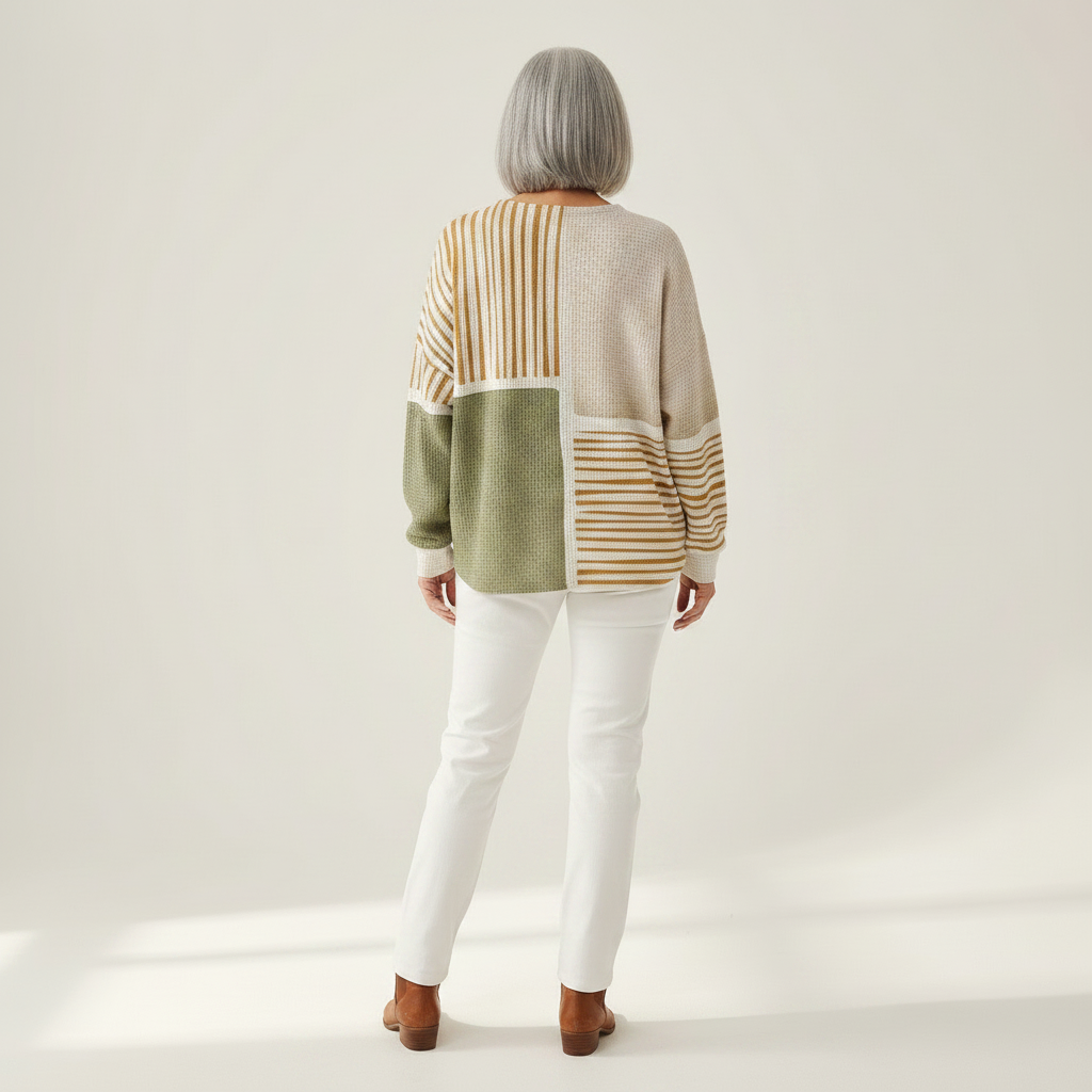 Lotte - Pull patchwork vert et jaune moutarde