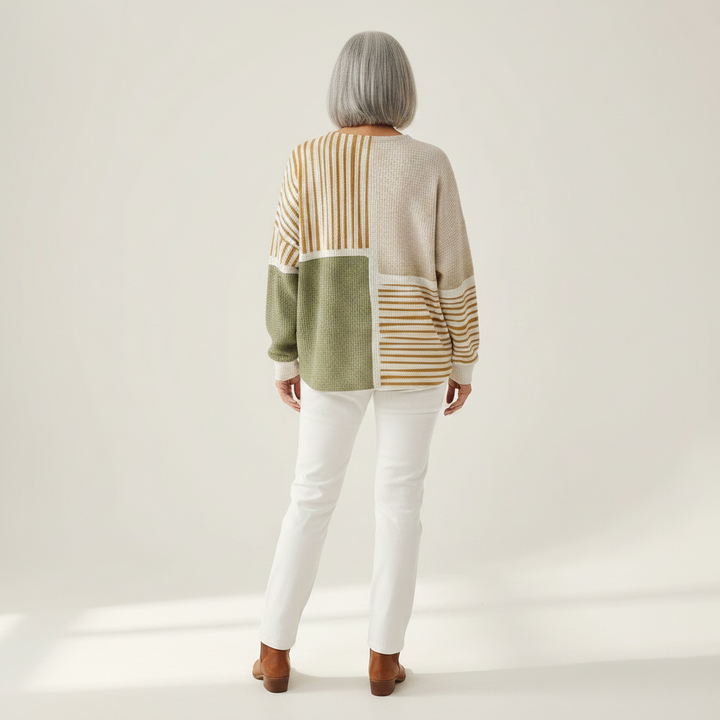 Lotte - Pull patchwork vert et jaune moutarde