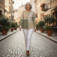 Lotte - Pull patchwork vert et jaune moutarde
