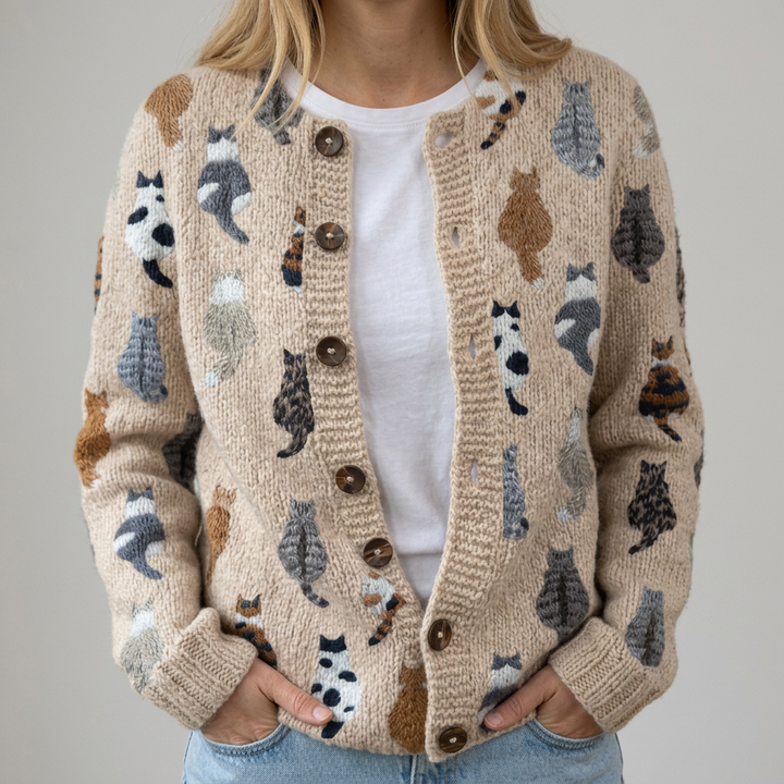 Fleur | Cardigan confortable à motif chat