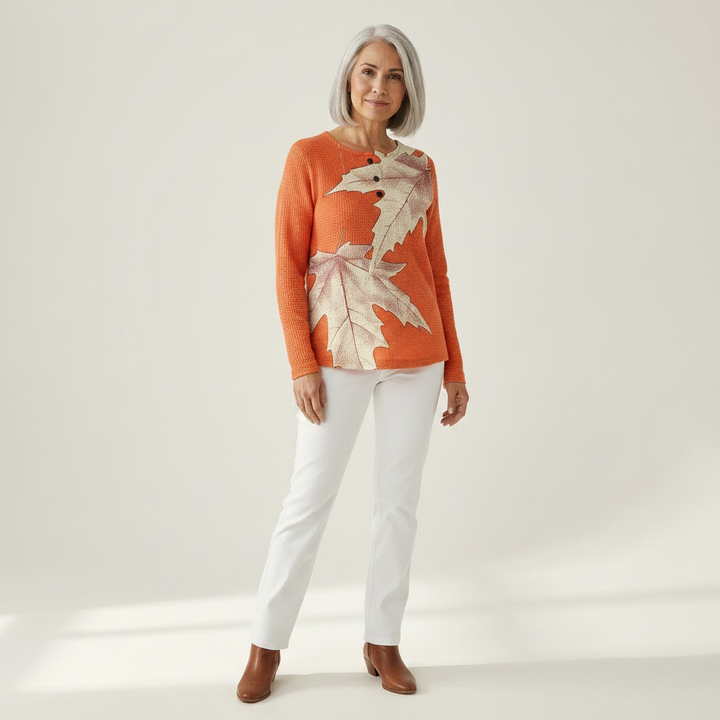 Marit - Pull orange à feuilles d’automne