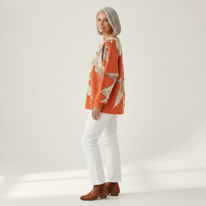 Marit - Pull orange à feuilles d’automne