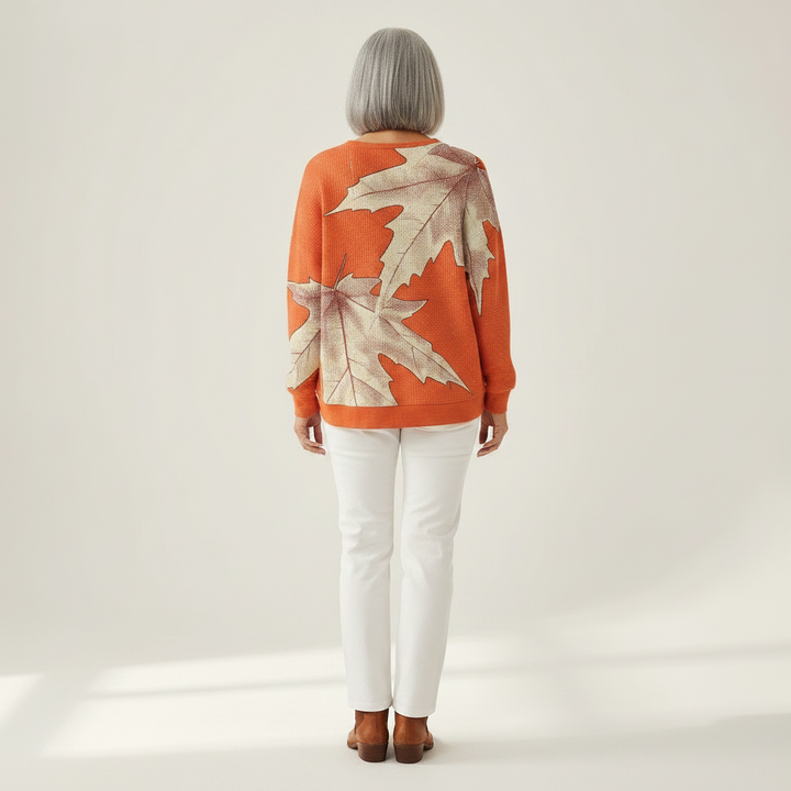 Marit - Pull orange à feuilles d’automne