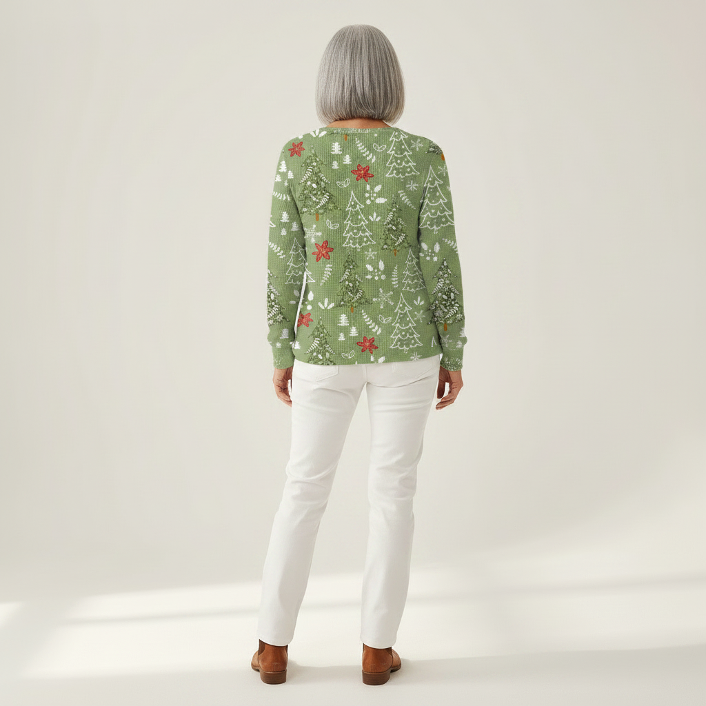 Marloes - Pull de Noël vert à motif sapins