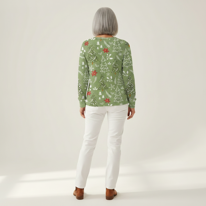 Marloes - Pull de Noël vert à motif sapins