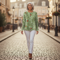Marloes - Pull de Noël vert à motif sapins