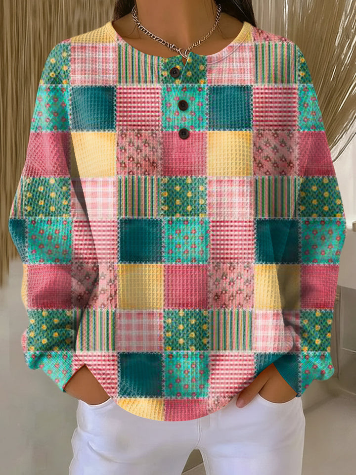 Merel - Pull patchwork rose et turquoise