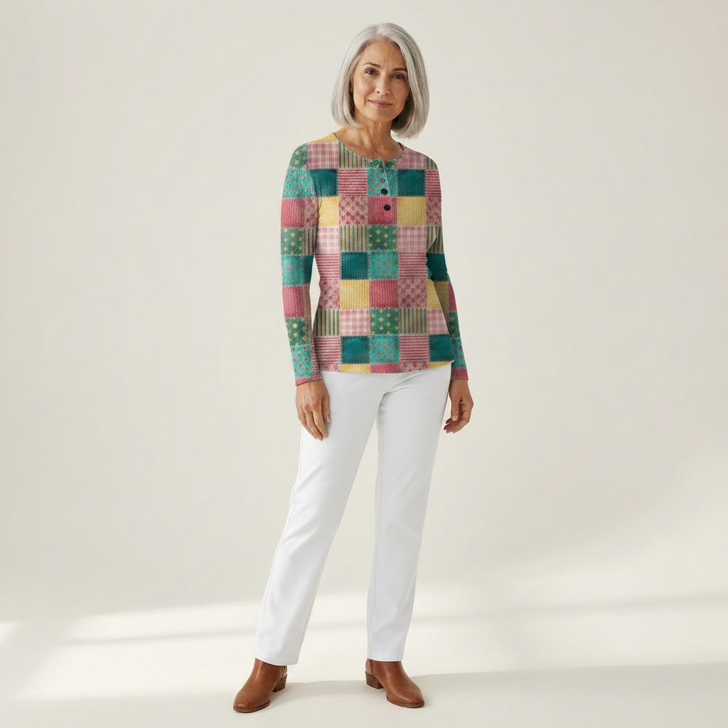 Merel - Pull patchwork rose et turquoise