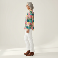 Merel - Pull patchwork rose et turquoise
