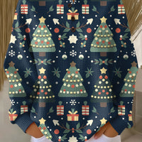 Mila - Pull de Noël bleu foncé à motif sapins