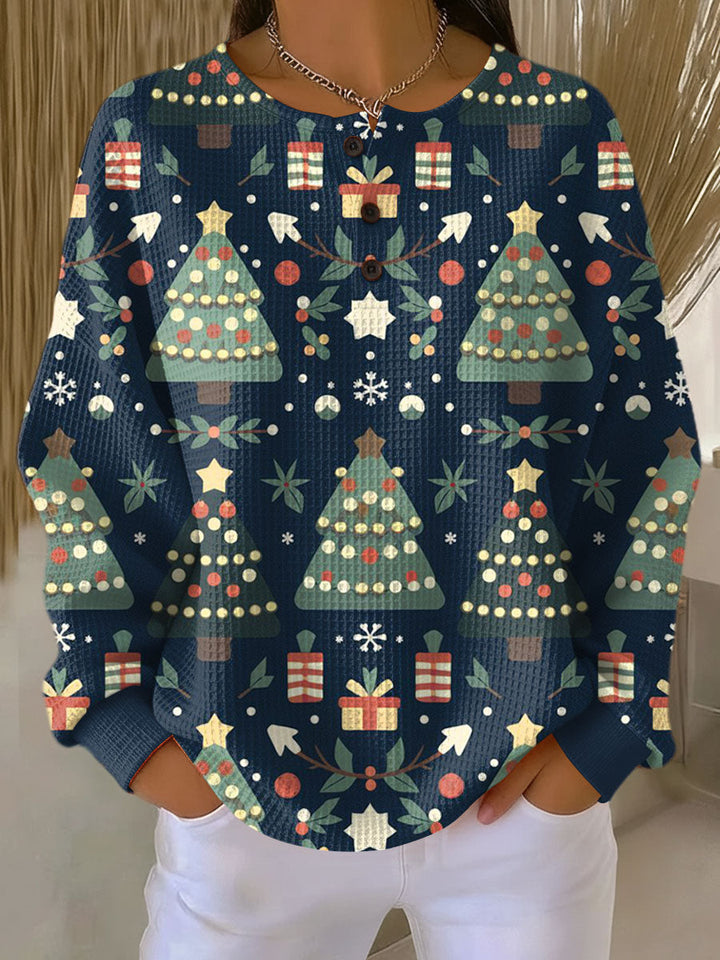 Mila - Pull de Noël bleu foncé à motif sapins