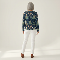 Mila - Pull de Noël bleu foncé à motif sapins