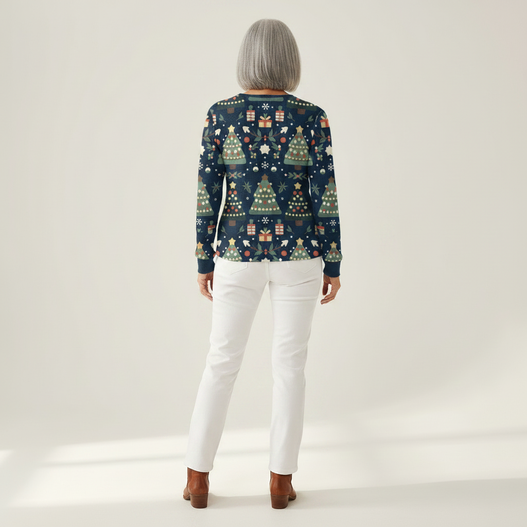 Mila - Pull de Noël bleu foncé à motif sapins