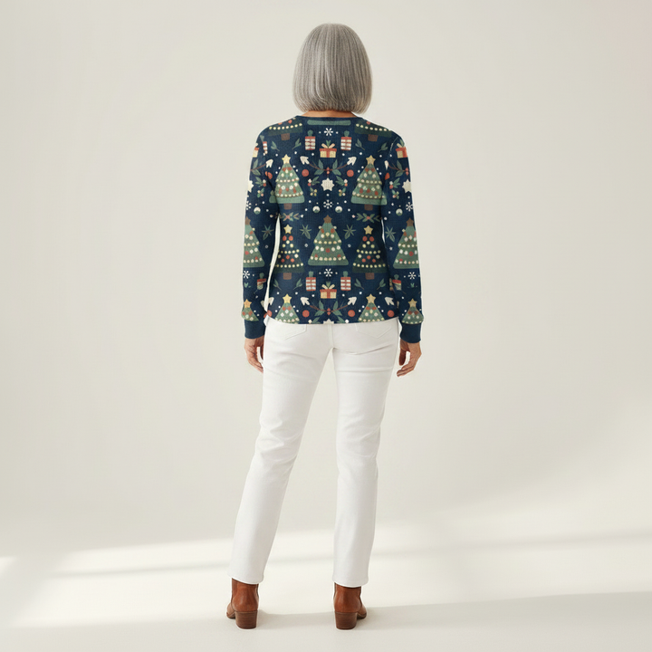 Mila - Pull de Noël bleu foncé à motif sapins