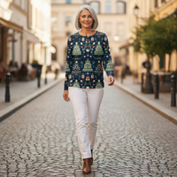 Mila - Pull de Noël bleu foncé à motif sapins