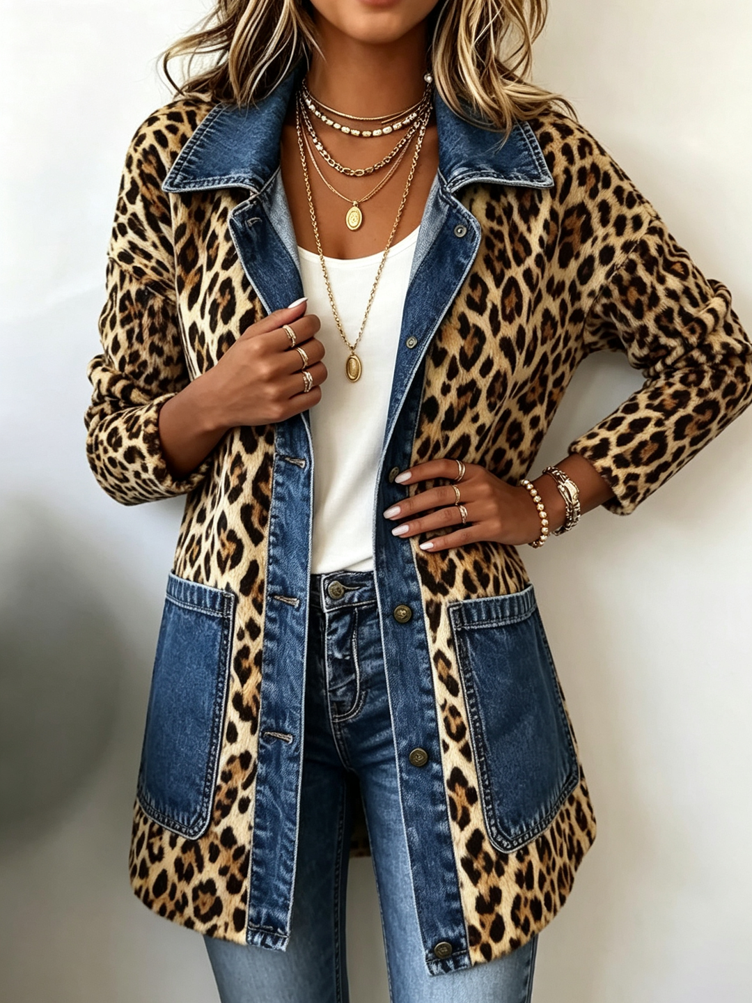 Louise | Veste longue léopard et denim