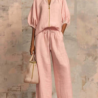 Aline - Ensemble de deux pièces : Chemise de style décontracté et pantalon à jambe large