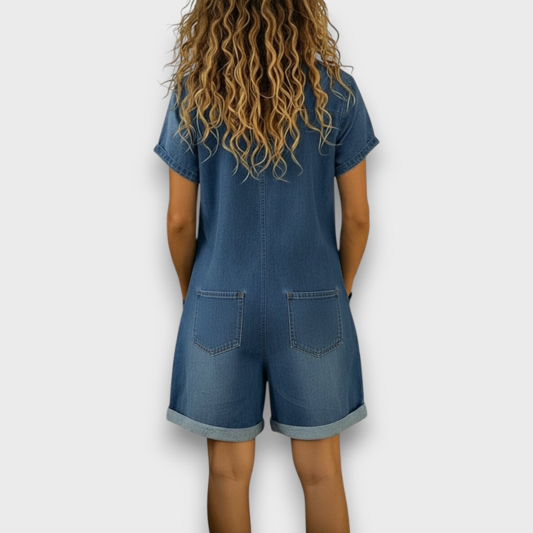 Clara - Combinaison courte vintage en coton avec aspect denim