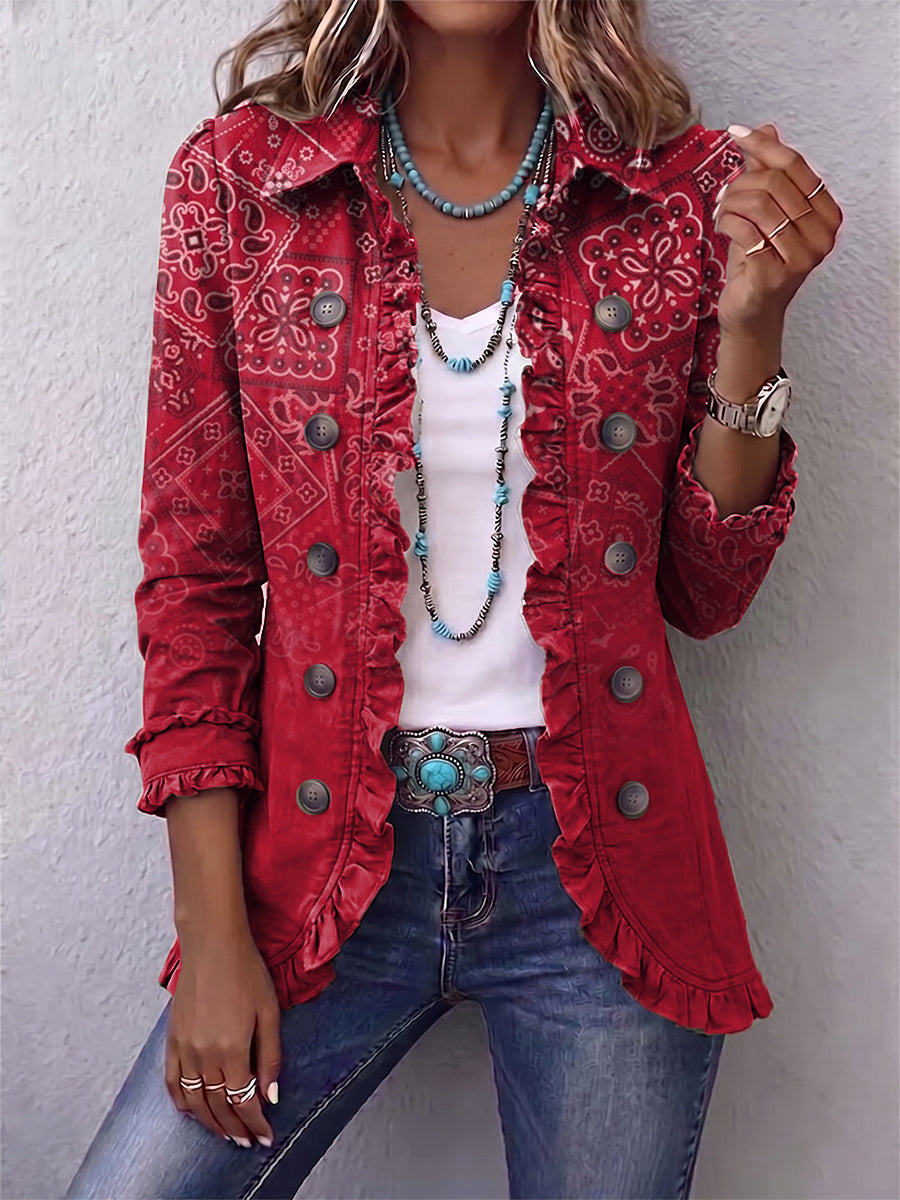 Christelle | Veste bohème paisley ombrée à volants