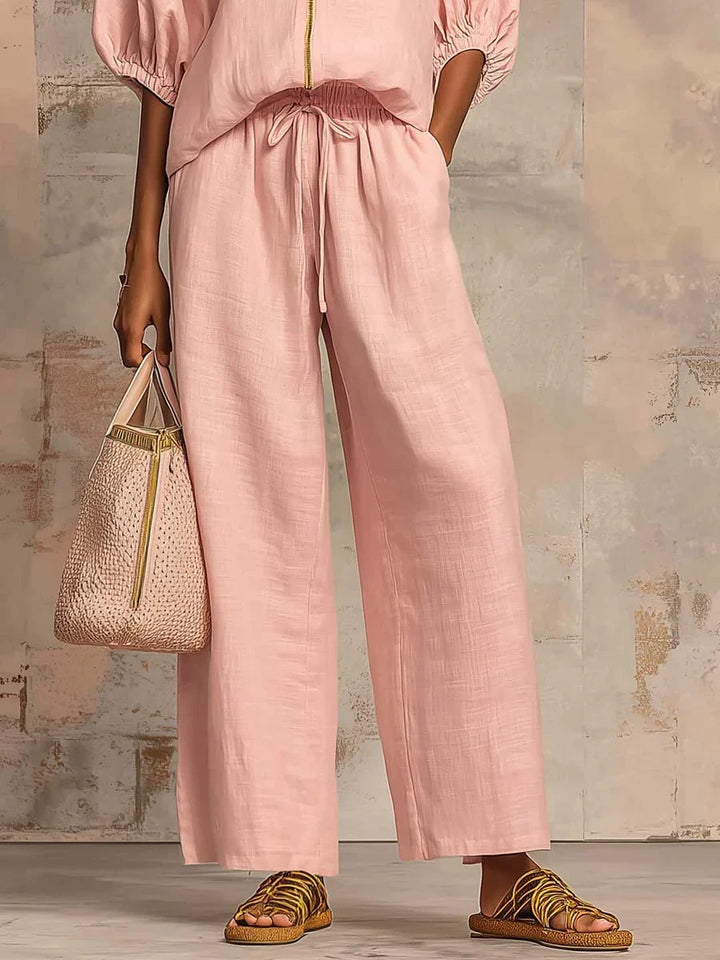 Aline - Ensemble de deux pièces : Chemise de style décontracté et pantalon à jambe large