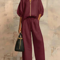 Aline - Ensemble de deux pièces : Chemise de style décontracté et pantalon à jambe large