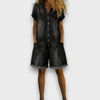 Clara - Combinaison courte vintage en coton avec aspect denim