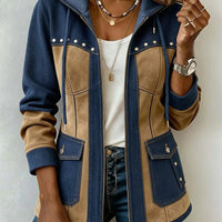 Adèle | Veste à capuche bleu marine et camel