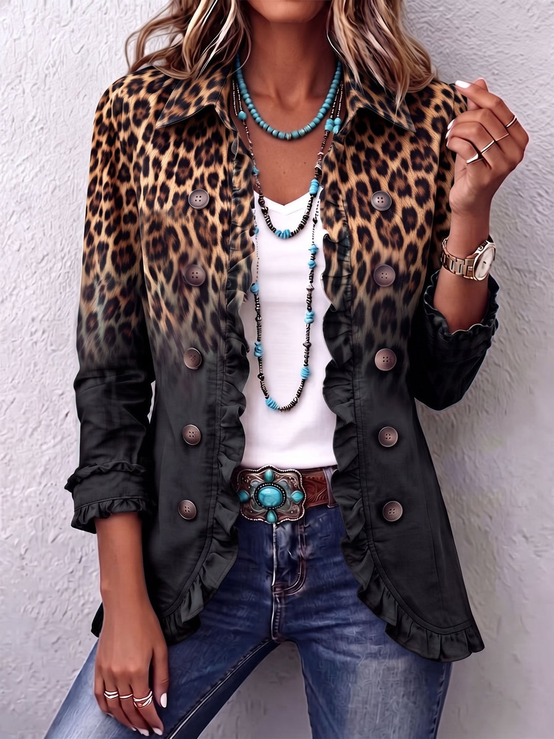 Sabine | Blazer léopard noir ombré à volants