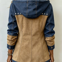 Adèle | Veste à capuche bleu marine et camel