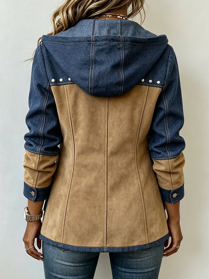 Adèle | Veste à capuche bleu marine et camel