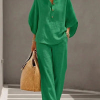 Marielle - Ensemble en lin avec manches chauve-souris et pantalon large