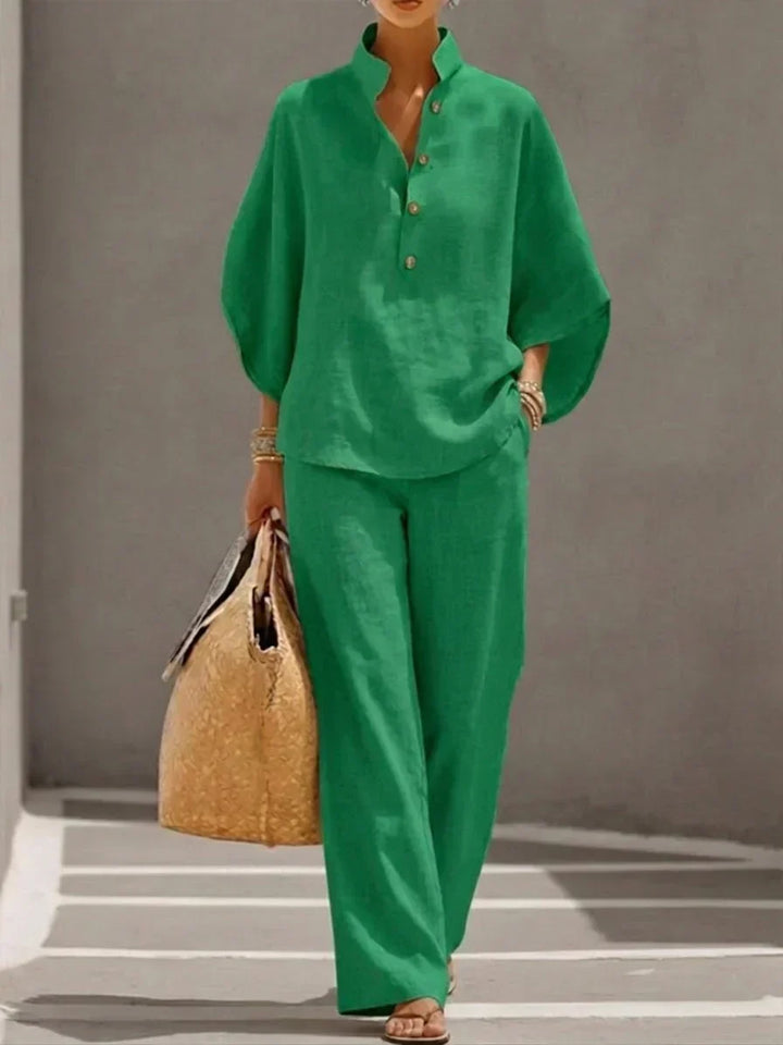 Marielle - Ensemble en lin avec manches chauve-souris et pantalon large