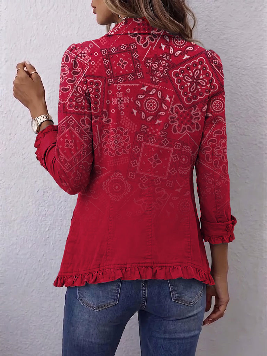 Christelle | Veste bohème paisley ombrée à volants