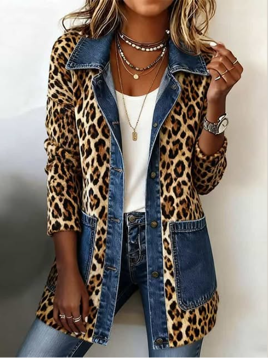 Louise | Veste longue léopard et denim